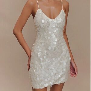 Meshki Romilly White Sequin Mini Slip Dress